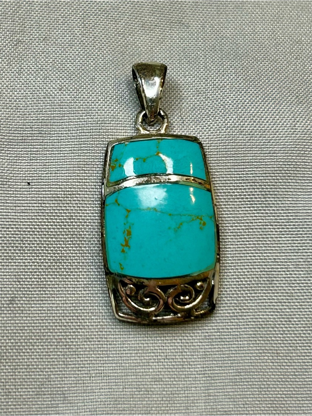 Turquoise Inlay Silver Pendant - Bright Turquoise Necklace Charm - Picture 1 of 3